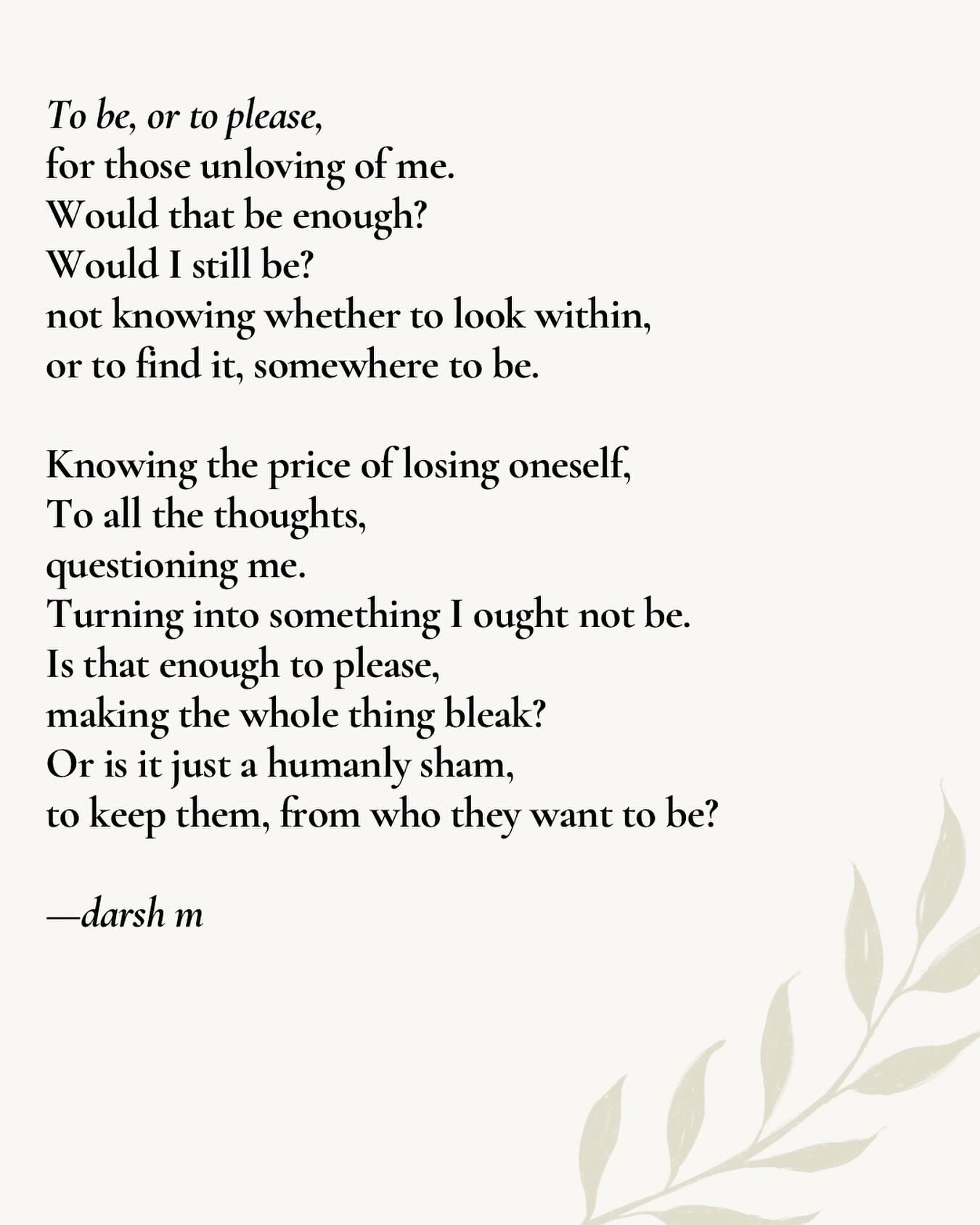 Original artwork for To be, or to please. The poem is transcribed above.
